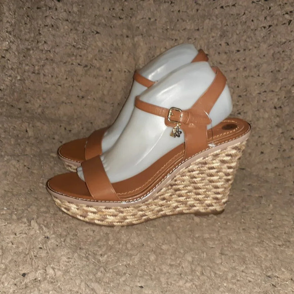 COACH-HIGH ESPADRILLE WEDGE SANDAL-STYLE# FG2110-Brown Leather-Sz 10B-NWOB - Picture 2 of 12